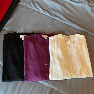 Size L: set of 3 - long sleeve Loft Cardigans! White, Plum, Black.